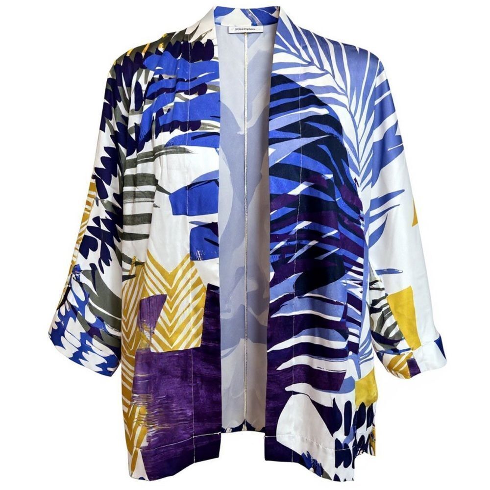 🛍️ CHICOS Blue Abstract Watercolor Open Front 3/4” Sleeve Top Kimono Small - Med - Picture 5 of 7